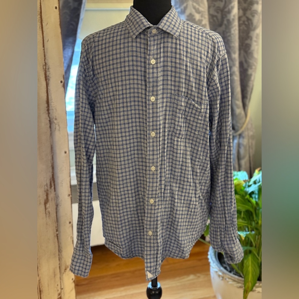 UNTUCKit blue and gray plaid cotton preppy slim fit button up shirt. Size L.